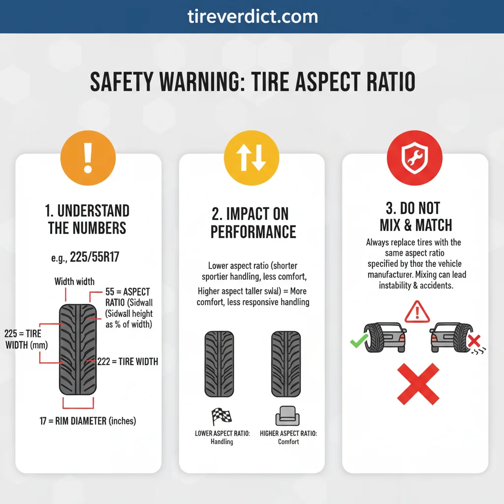 what is aspect ratio on a tire safety warning infographic